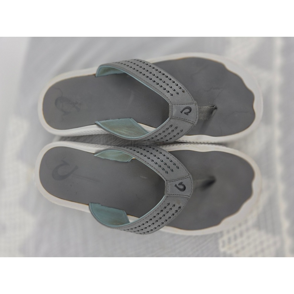 Olukai Ulele Mens Gray Blue Water Friendly Flip Flop Sandals 10435-4Q4Q Size 14